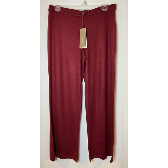 NWT Spiegel Pants Wide Leg Cashmere Silk Blend Dark Red Size Large Petite New - Picture 1 of 4